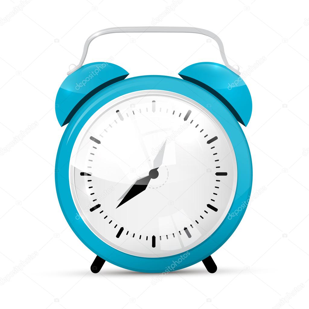 Blue Vector Alarm Clock Isolated on White Background