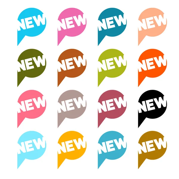Kleurrijke platte ontwerp vector stickers - etiketten instellen met nieuwe titel — Stockvector