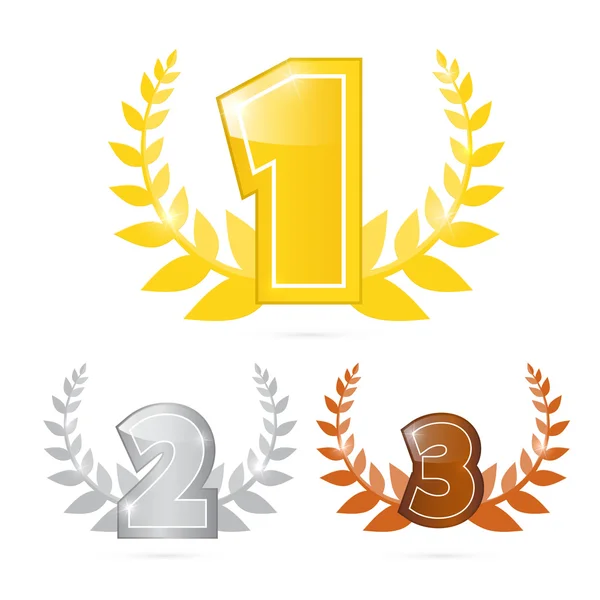 Altın, gümüş, bronz - birinci, ikinci ve üçüncü vektör simgeler kümesi