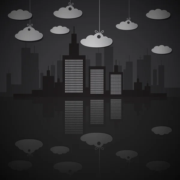 Ilustração da fuga da cidade da noite com nuvens de papel —  Vetores de Stock