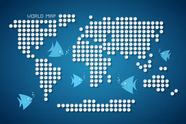 Mapa mundial de puntos vectoriales con peces — Archivo Imágenes Vectoriales