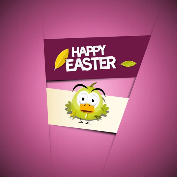 Happy Easter Pink - Violet Background with Funny Green Chicken — Stock Vector