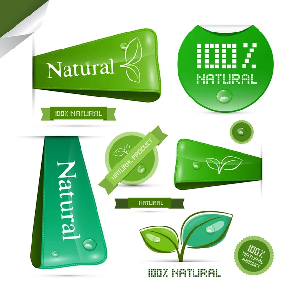 Naturprodukt grüne Etiketten - Tags - Aufkleber Set — Stockvektor