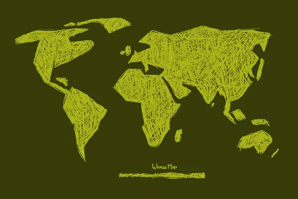 Vektor Papier Hand gezeichnet grüne Weltkarte Illustration — Stockvektor