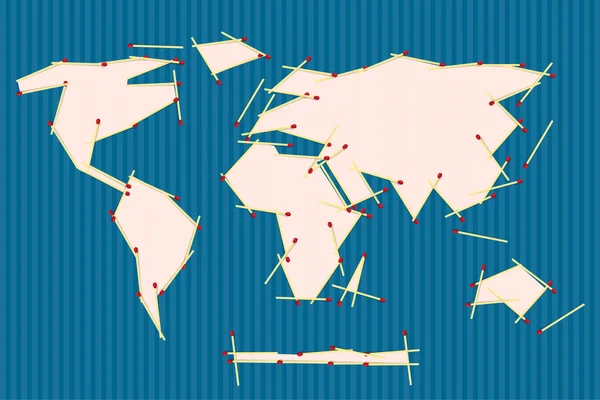 Vector papier wereld kaart illustratie gemaakt van wedstrijden op blauwe achtergrond — Stockvector