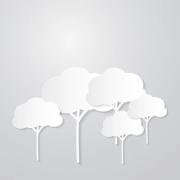 Vita träd skära papper på grå bakgrund — Stock vektor