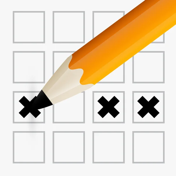 Opção de verificação de lápis - Lápis de laranja Preenchendo o formulário — Vetor de Stock