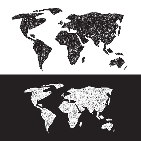 Conjunto de ilustración del mapa del mundo en blanco y negro vectorial — Archivo Imágenes Vectoriales