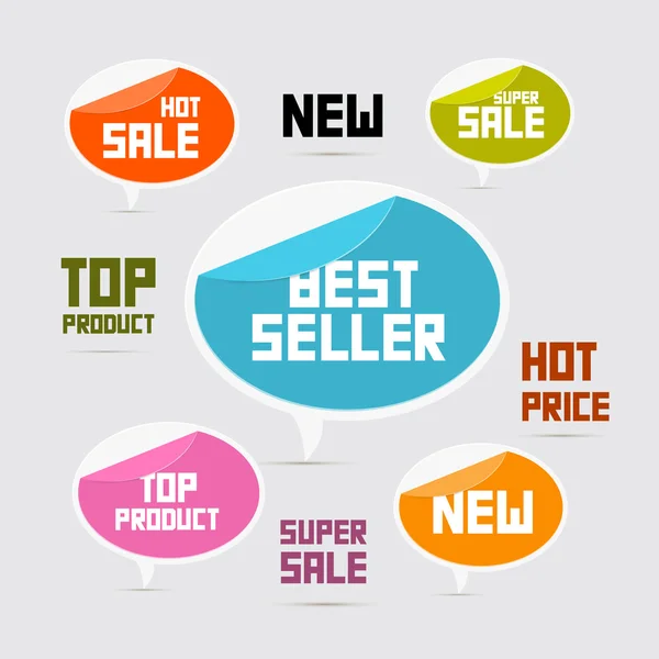 Étiquettes, Étiquettes, Autocollants Meilleures ventes, Nouveautés, Super vente, Top produit — Image vectorielle
