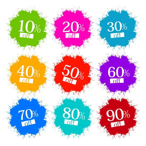 renkli indirim etiketleri, lekeleri, su sıçramalarına 