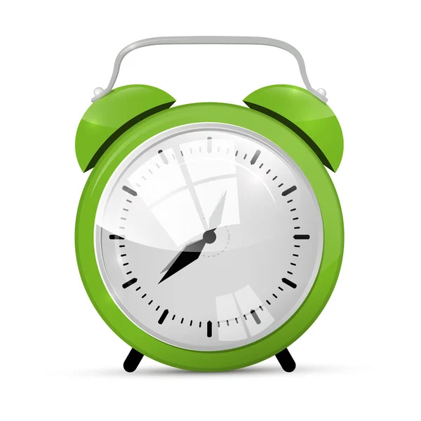 Reloj despertador verde Ilustración aislado sobre fondo blanco — Vector de stock