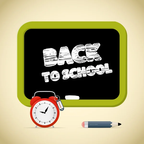 Tebeşir - çalar saat, kurşun kalem ve blackboard ile okul başlık geri — Stok Vektör