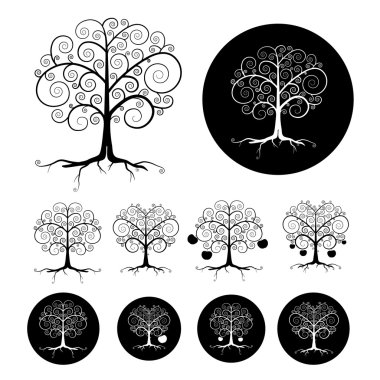 Soyut vektör siyah ağaç illüstrasyon Set