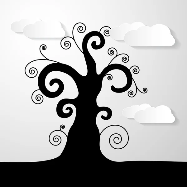 Abstrakter Vektor Abbildung schwarzer Baum mit Papierwolken — Stockvektor