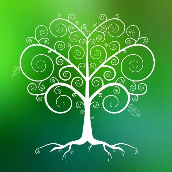 Abstract Vector White Tree Illustration on Green Blurred Background — Stock Vector