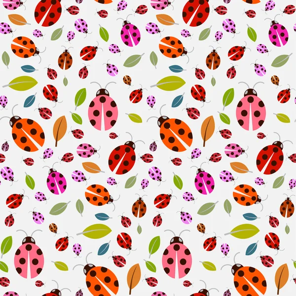 Seamless Pattern with Ladybirds and Leaves — Stock Vector