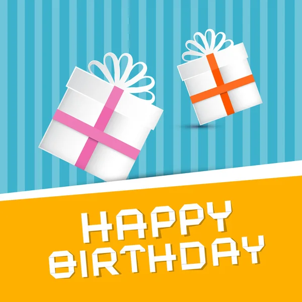 Tema de cumpleaños feliz retro, Cajas de regalo en fondo de papel reciclado colorido — Vector de stock