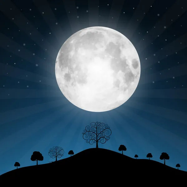 Векторні ілюстрації повний місяць з зірок і дерев — стоковий вектор