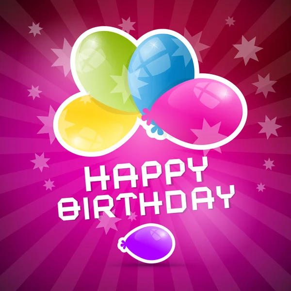 Feliz cumpleaños retro rosa fondo con globos de colores — Vector de stock