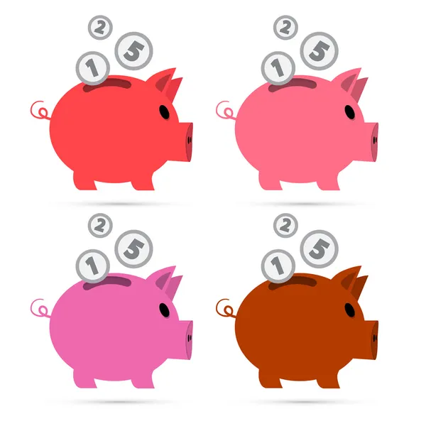 Conjunto de banco Vector Piggy isolado em fundo branco — Vetor de Stock