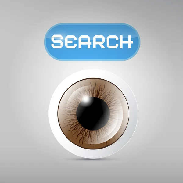 Vector Brown Eye y botón de búsqueda sobre fondo gris — Vector de stock