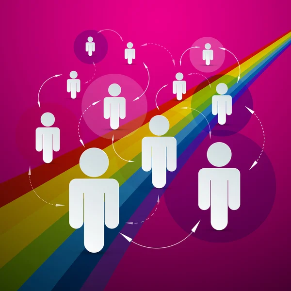 Vector Paper People in Circles - Social Media Connection Symbols on Pink Background — Stock Vector