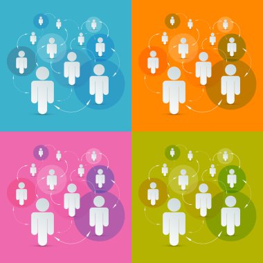 vektör kağıt insanlar çevrelerinde küme - sosyal medya bağlantı simgeleri 