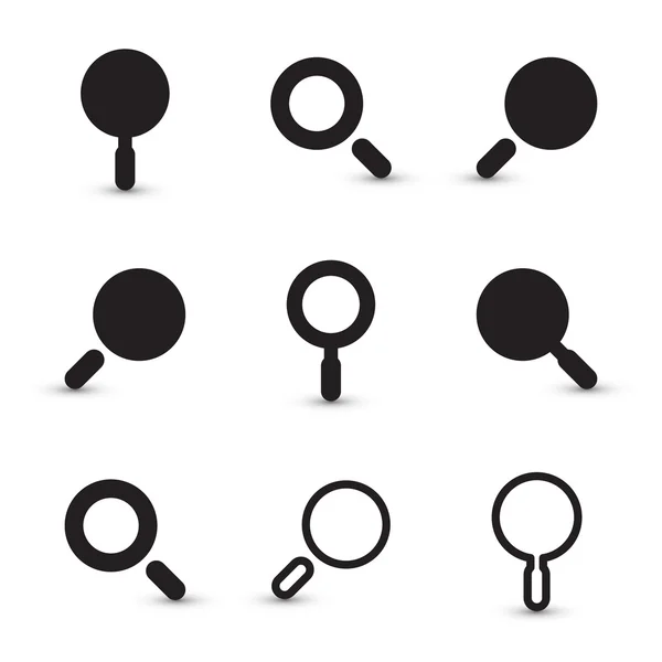 Conjunto de iconos cuadrados de lupa negra — Vector de stock
