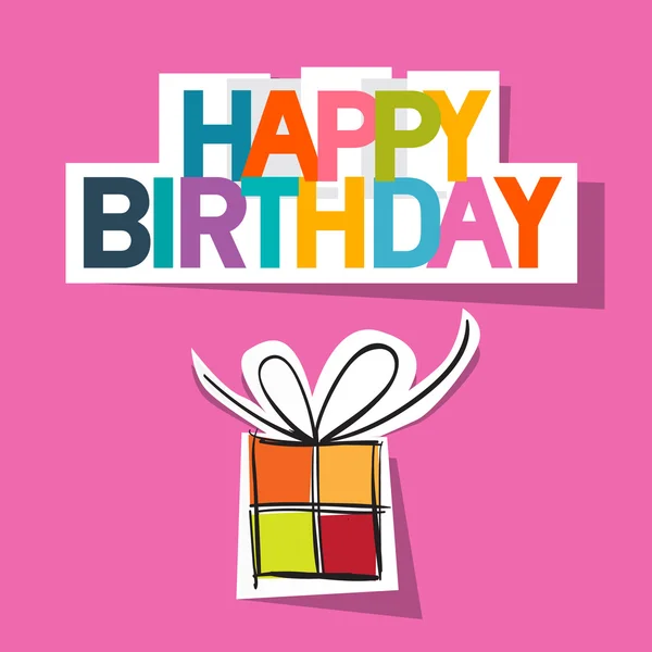 Happy Birthday Card. Present Box Cut From Paper on Pink Background — Stock Vector