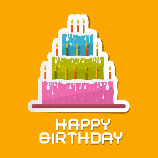 Orange Geburtstag Hintergrund Illustration mit Kuchen — Stockvektor