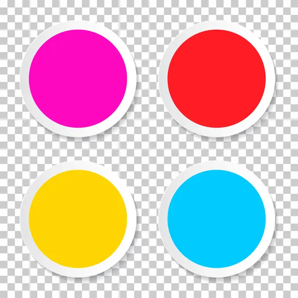 Цветные векторные пустые круговые наклейки - этикетки, установленные на прозрачном фоне — стоковый вектор