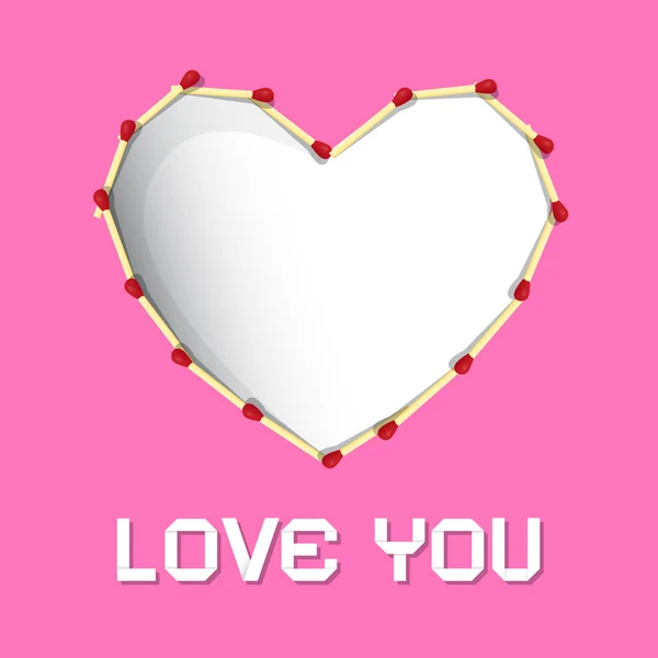 I Love You Theme, Safety Matches Heart on Pink Background — Stock Vector