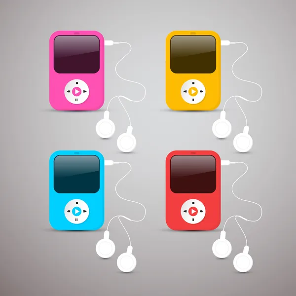 Illustration de jeu de joueurs vectoriels colorés Mp3 avec écouteurs blancs — Image vectorielle