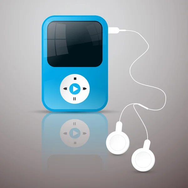 Illustration de lecteur Mp3 vectoriel bleu avec écouteurs blancs — Image vectorielle