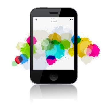 akıllı telefon vektör çizim ile izole üzerinde beyaz zemin su sıçramalarına.