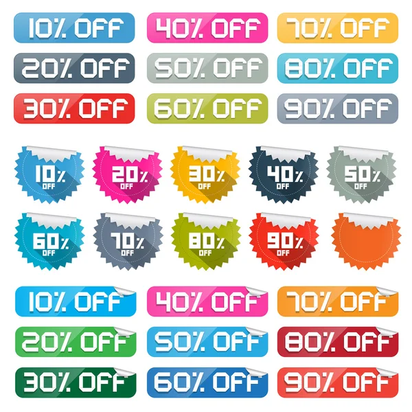 Colorful Vector Discount Stickers, Labels Set on White Background — Stock Vector