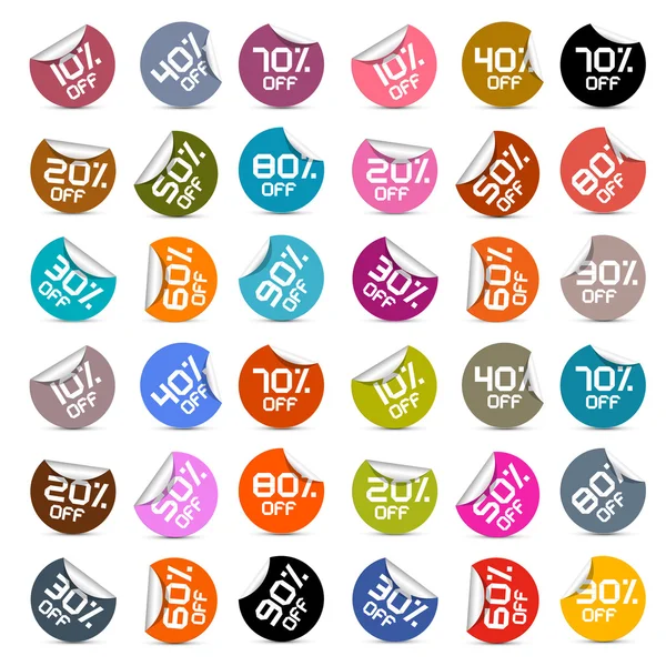 Разноцветные векторные наклейки со скидкой, набор этикеток — стоковый вектор