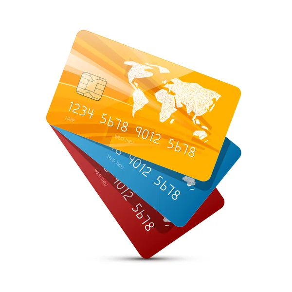 Bunte Vektor-Kreditkarten setzen Illustration isoliert auf weißem Hintergrund — Stockvektor