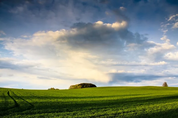 自然景观照片与绿色的原野和天空与云彩 — 图库照片