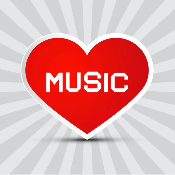 Liebe Musik Thema mit rotem Papier Herz auf Retro-Hintergrund — Stockvektor