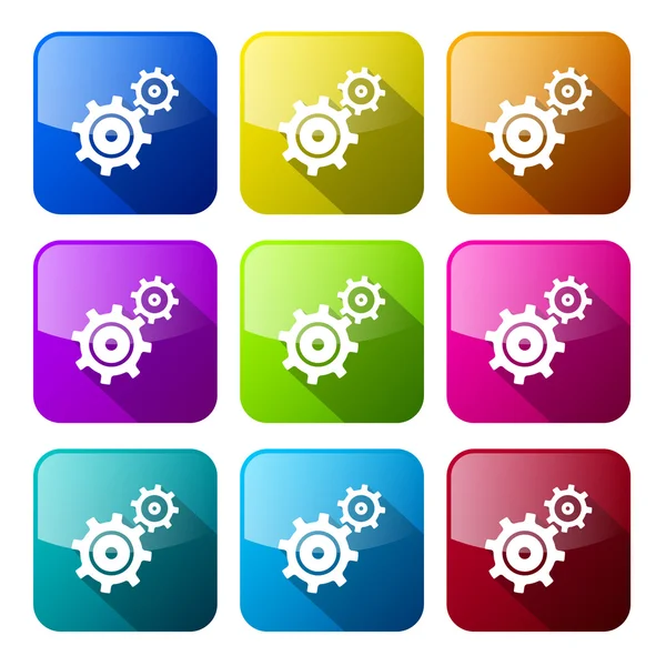 Cogs - Engrenagens ícones coloridos conjunto isolado em fundo branco — Vetor de Stock