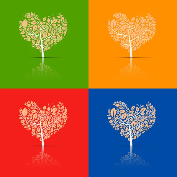 Abstract Vector Heart-Shaped Tree Set — Stock Vector