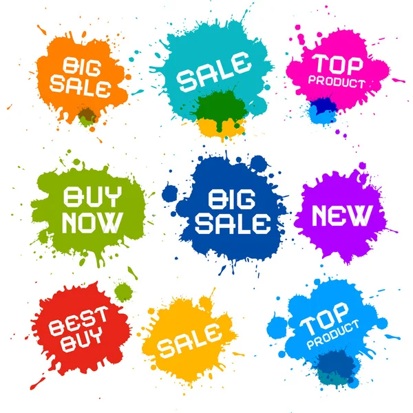 Colorful Vector Grunge Sale Splash Blots Icons — Stock Vector