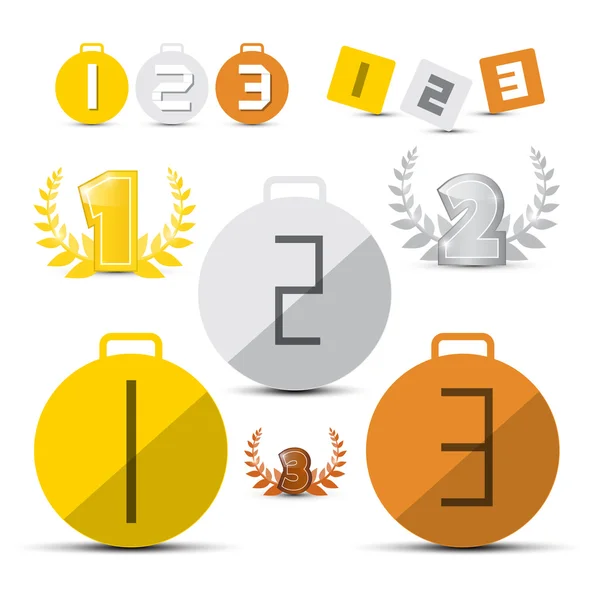 Gold, Silver, Bronze - First, Second and Third Place Vector Medals - Icons Set — Stock Vector