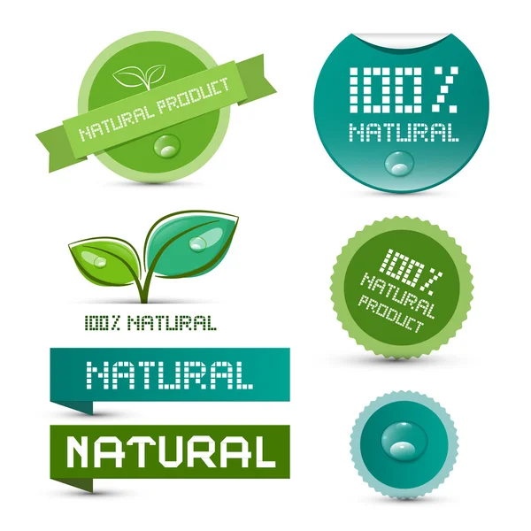 Vector Natural Produto Etiquetas verdes - Etiquetas - Adesivos Set — Vetor de Stock