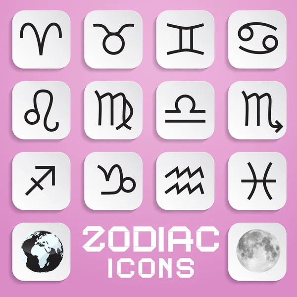 Zodíaco de papel vectorial, símbolos cuadrados de horóscopo sobre fondo rosa — Vector de stock