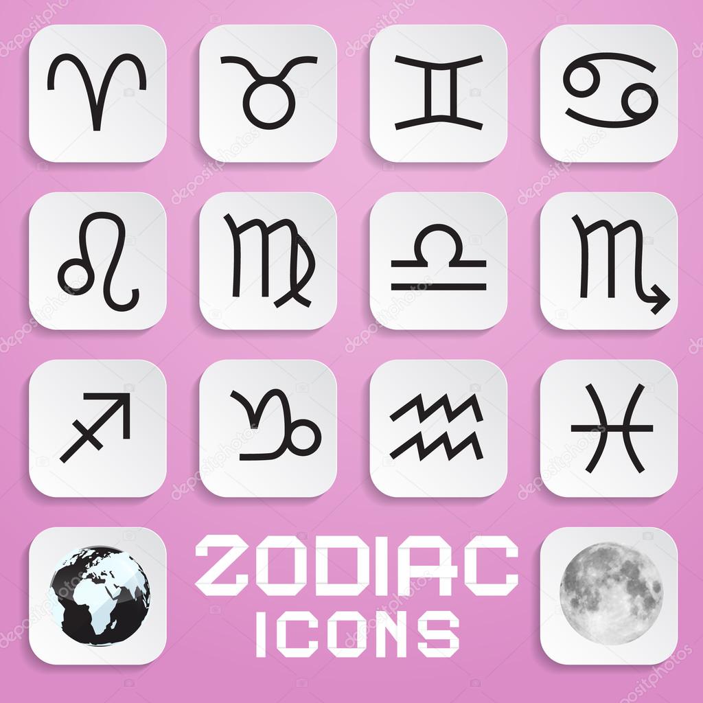 Vector Paper Zodiac, Horoscope Square Symbols on Pink Background