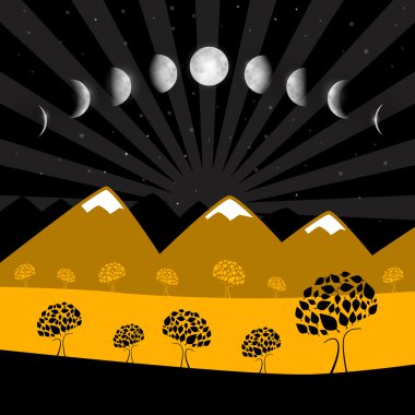 Moon Phases - Night Landscape with Trees clipart