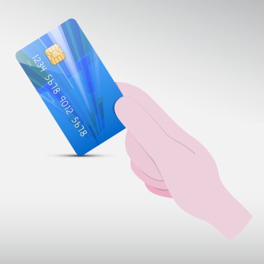 Mavi kredi kartı vektör çizim tutmak el