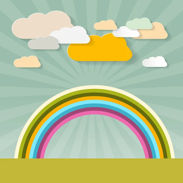 Rainbow and Clouds on Retro Background — Stock Vector